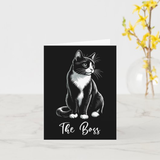 De baas Tuxedo Cat Lover Kitten Tuxedo Cat Eigenaa Kaart (Gele Bloem)