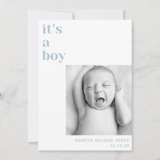 de baby bekendmaking van een babyblauwe foto van e aankondiging (Voorkant)