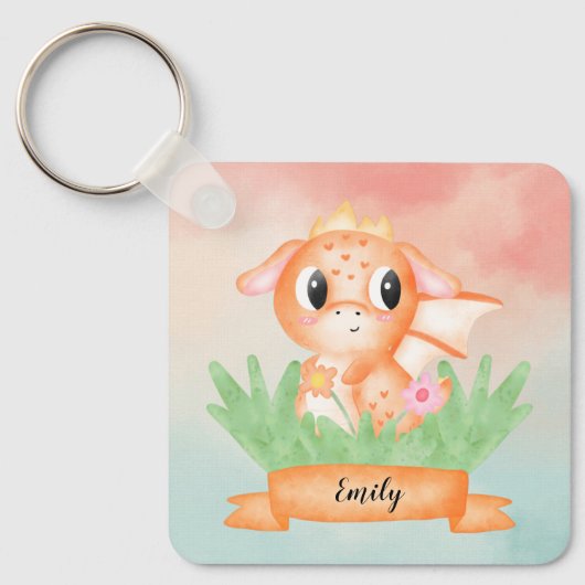 De Baby Dragon-Button van de Waterverf sluiten Sleutelhanger (Voorkant)