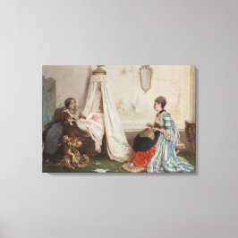 De Baby is Slapen (door Gerolamo Induno) Canvas Afdruk