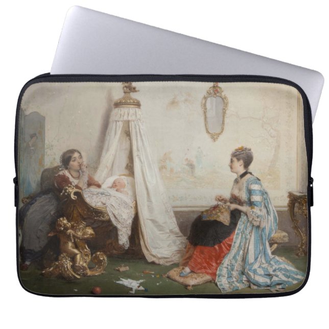 De Baby is Slapen (door Gerolamo Induno) Laptop Sleeve (Voorkant)