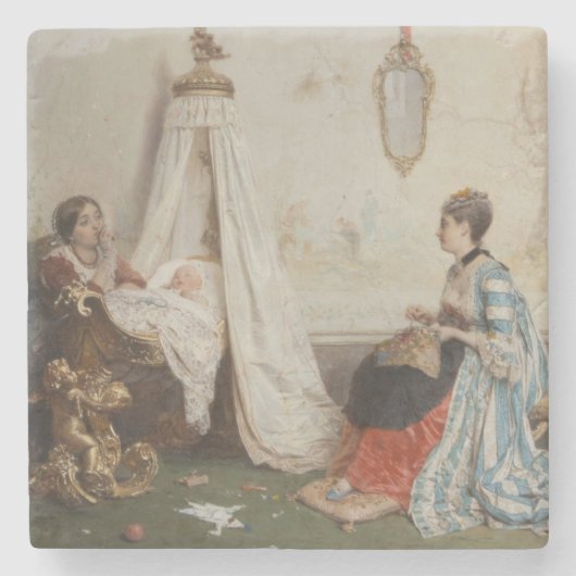 De Baby is Slapen (door Gerolamo Induno) Stenen Onderzetter (Voorkant)