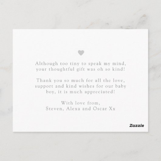 De baby van het manuscript dank u kaart, liefde en briefkaart (Achterkant)