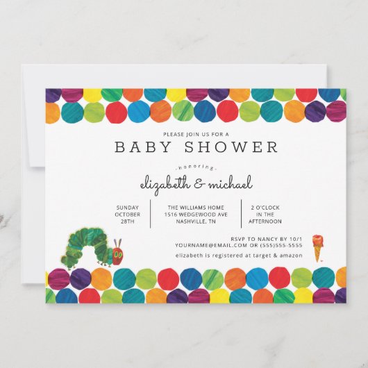 De babyborrel uitnodiging "De hongerige rups" (Voorkant)