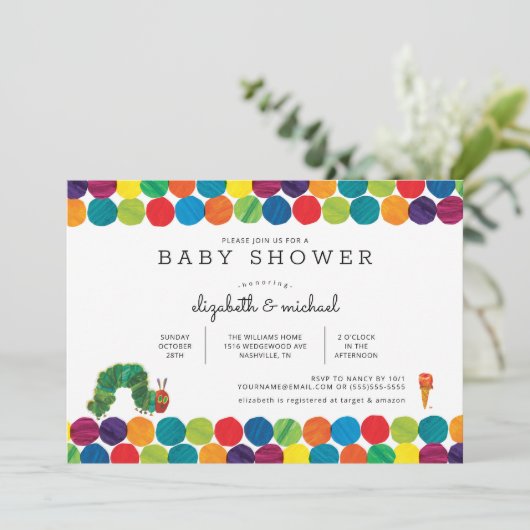 De babyborrel uitnodiging "De hongerige rups" (Staand voorkant)