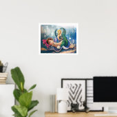 "de babysitter".. Slaande Baby Zeemeermin Poster (Thuiskantoor)