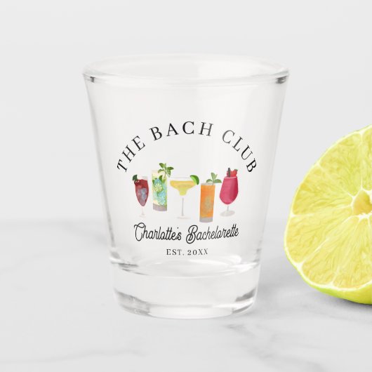 De Bach Club Bachelorette Cocktailparty Dranken Shot Glas (Voorkant)