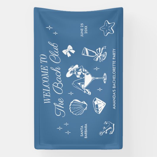 De Bach Club Beach bruiloft vrijgezellenfeest Spandoek (Verticaal)