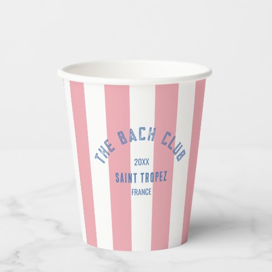 De Bach Club Blauw Crest Roze Cabana Streep Papieren Bekers (Voorkant)