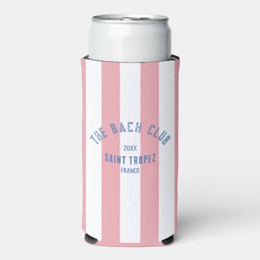 De Bach Club Blauw Crest Roze Cabana Streep Seltzer Blikjeskoeler (Seltzer Voorkant)