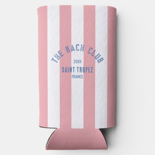 De Bach Club Blauw Crest Roze Cabana Streep Seltzer Blikjeskoeler (Achterkant)