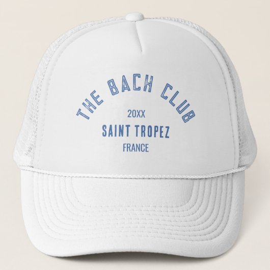 De Bach Club Blauwe Aangepaste Wapen Bachelorette Trucker Pet (Voorkant)