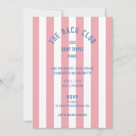 De Bach Club Pink Stripe Bachelorette Party Kaart