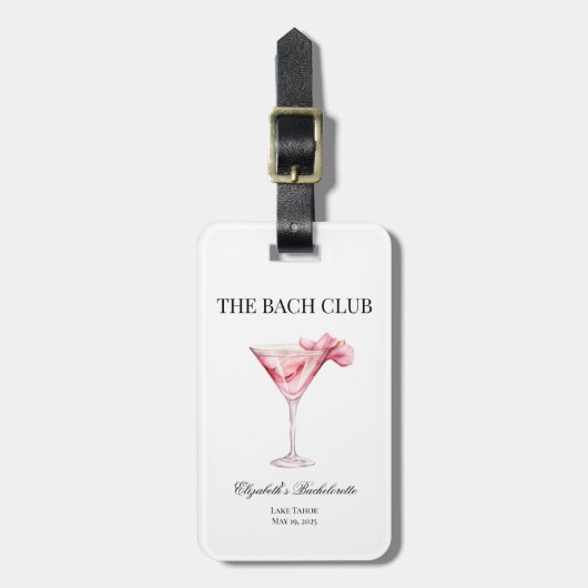 De Bach Club Roze Cocktail Meisjesreis Bagagelabel (Voorkant verticaal)