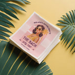 De Bach Party Crew Retro Vrouw Bachelorette Party Servet<br><div class="desc">Maak je vrijgezellenfeest onvergetelijk met onze leuke, moderne retro vrijgezellenservetten. Perfect extra voor uw vrijgezellenfeest. Met een met de hand getekende mooie retro vrouw met een gouden bril en bruin haar tegen een blush-roze hemel met wolken en een palmboom, is dit ontwerp zowel charmant als levendig. De speelse retro typografie...</div>