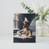 De badende fee van middelbare leeftijd met rood ha briefkaart (Staand voorkant)