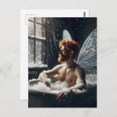 De badende fee van middelbare leeftijd met rood ha briefkaart (Voorkant / Achterkant)