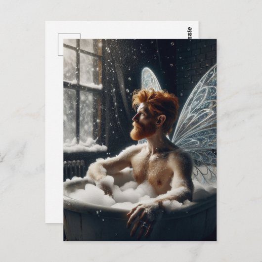 De badende fee van middelbare leeftijd met rood ha briefkaart (Voorkant / Achterkant)