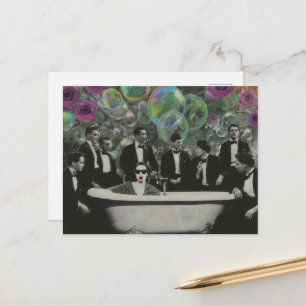 De badkuip kijkers bellen en rozen collage briefkaart