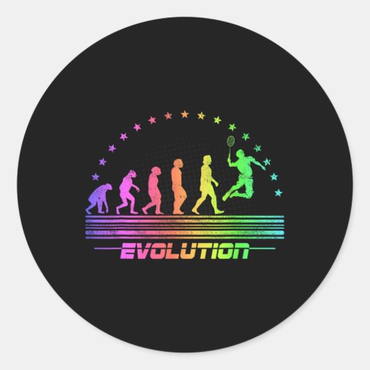 De Badminton Evolutions Retro Shuttle Mannen Ronde Sticker (Voorkant)