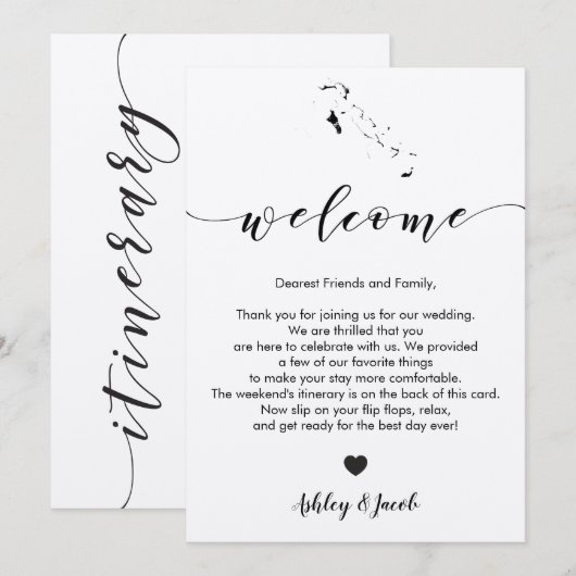 De Bahama's bruiloft welkomstbrief en reisroute Programmakaart (Voorkant / Achterkant)