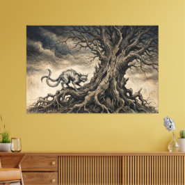 De Bakeneko Onder Kromme Takken Canvas Afdruk