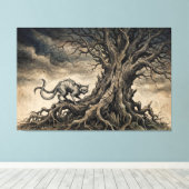 De Bakeneko Onder Kromme Takken Canvas Afdruk (Insitu (Houten vloer))