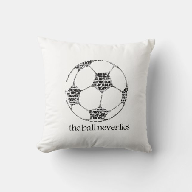 De Bal Liegt Nooit Voetbal Typografie Kussen (Voorkant)