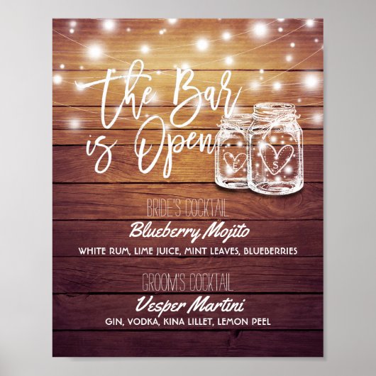 De balk is Mason Jars Wedding Sign van het menu Op Poster (Voorkant)