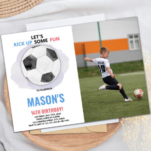 De Ball Soccer Birthday Invitations met foto Kaart