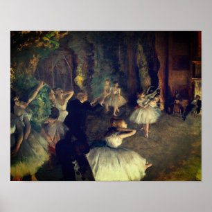 De balletterehearsal op het podium, door Degas: Poster