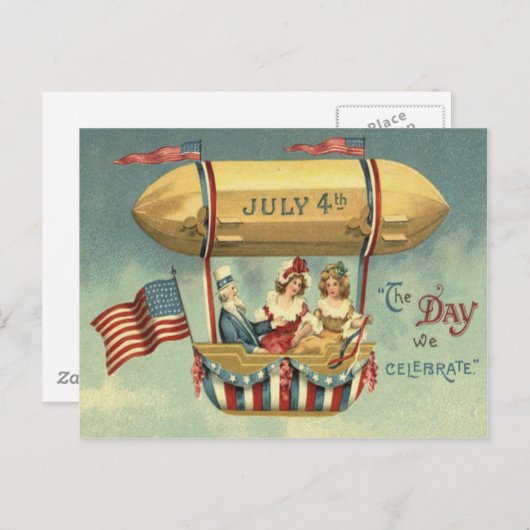 De Ballon van de Lucht van de Zeppelin van oom Sam Briefkaart (Voorkant / Achterkant)