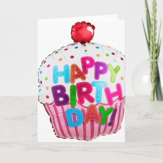 DE BALLON VAN DE VERJAARDAG CUPCAKE KAART (Voorkant)