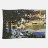 De Bank of the Seine, Bennecourt door Claude Monet Theedoek (Horizontaal)