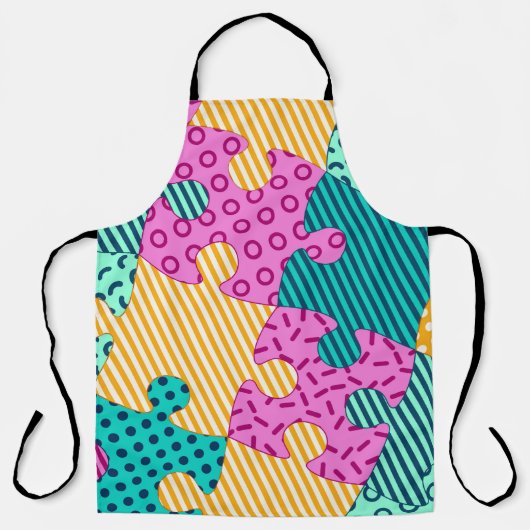 De banner met geometrische puzzels, Memphis backgr Schort (Voorkant)