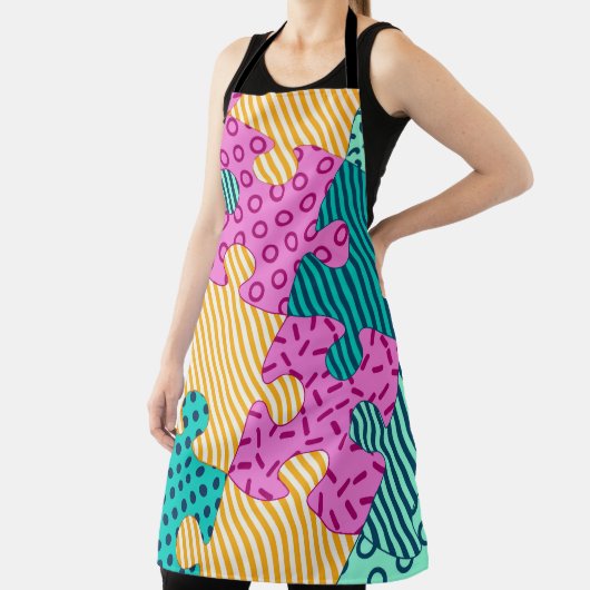 De banner met geometrische puzzels, Memphis backgr Schort (Insitu)