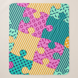 De banner met geometrische puzzels, Memphis backgr Sherpa Deken