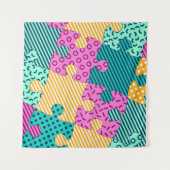 De banner met geometrische puzzels, Memphis backgr Wandkleed (Voorkant)