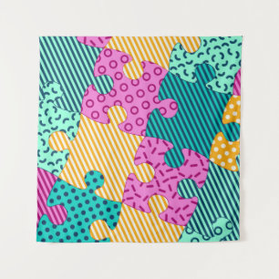 De banner met geometrische puzzels, Memphis backgr Wandkleed
