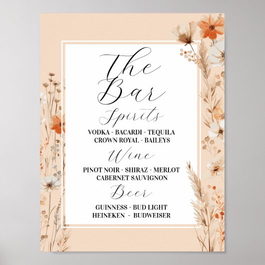 De Bar Bloemen Bruiloft Boho Bloemen Bohemian Poster (Voorkant)