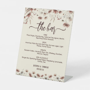 De Bar Boho Chic Wildflowers Wedding Drinken Menu Reclamebord Met Voetstuk