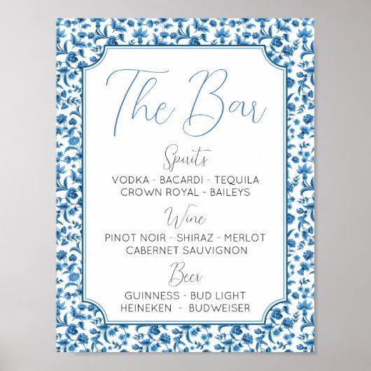 De bar bruiloft Chintz Blauw & Wit Bloemen Ditsy Poster (Voorkant)