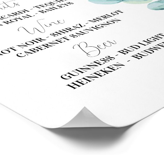 De bar bruiloft eucalyptus verlaat bruiloft Mint Poster (Hoek)