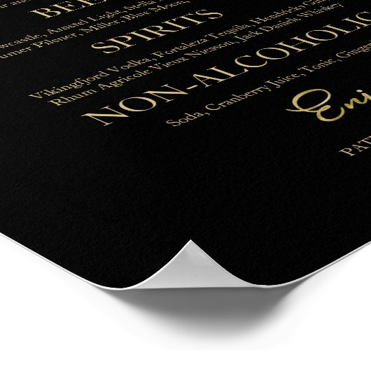 De Bar Elegante Calligraphy Bruiloft Bar Menu Bord Poster (Hoek)