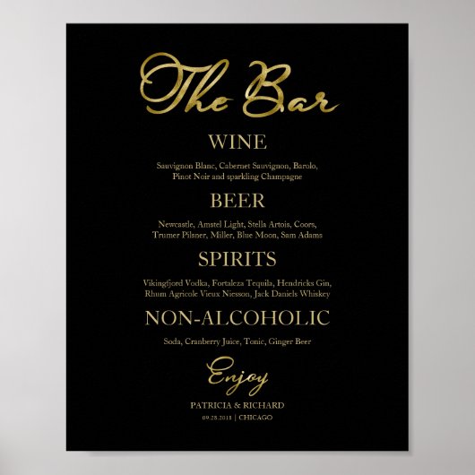 De Bar Elegante Calligraphy Bruiloft Bar Menu Bord Poster (Voorkant)