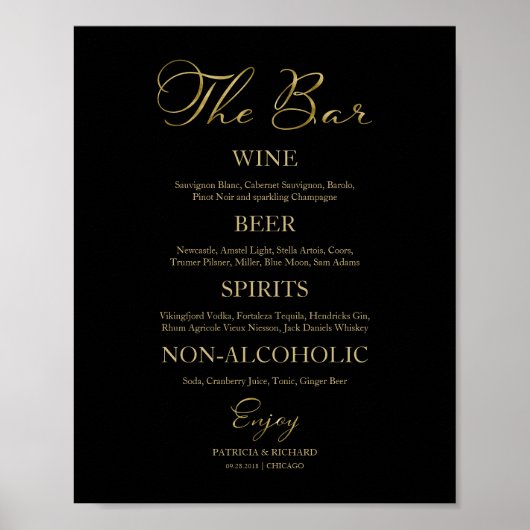 De Bar Elegante Calligraphy Trouw Bar Menu Bord Poster (Voorkant)