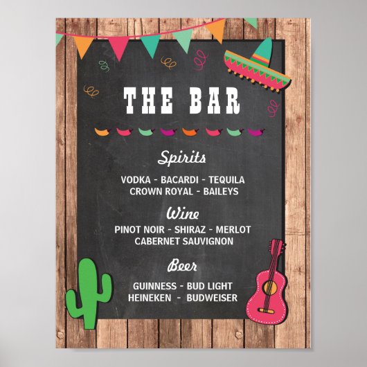 De Bar Fiesta Party Event Sign Verloving Shower Poster (Voorkant)