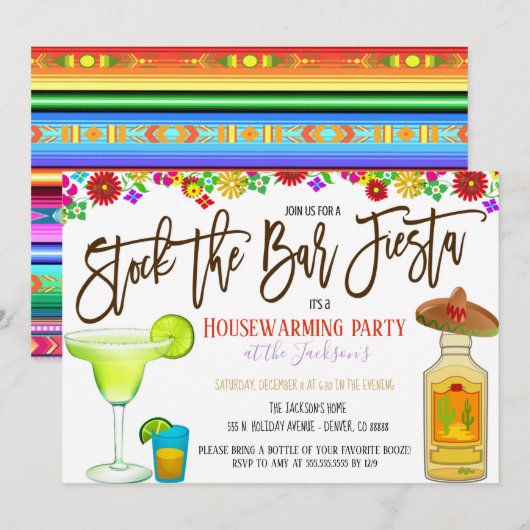 De Bar Fiesta wordt uitgenodigd Kaart (Voorkant / Achterkant)