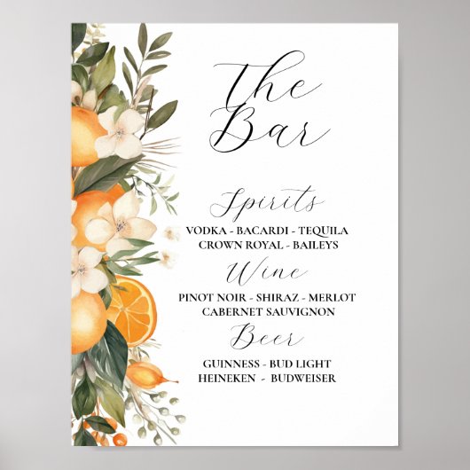 De bar Floral Wedding Florals Sinaasappels Citrus Poster (Voorkant)