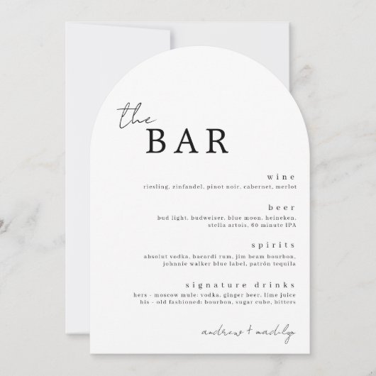 De Bar Minimalist Drink Menu Kaart (Voorkant)